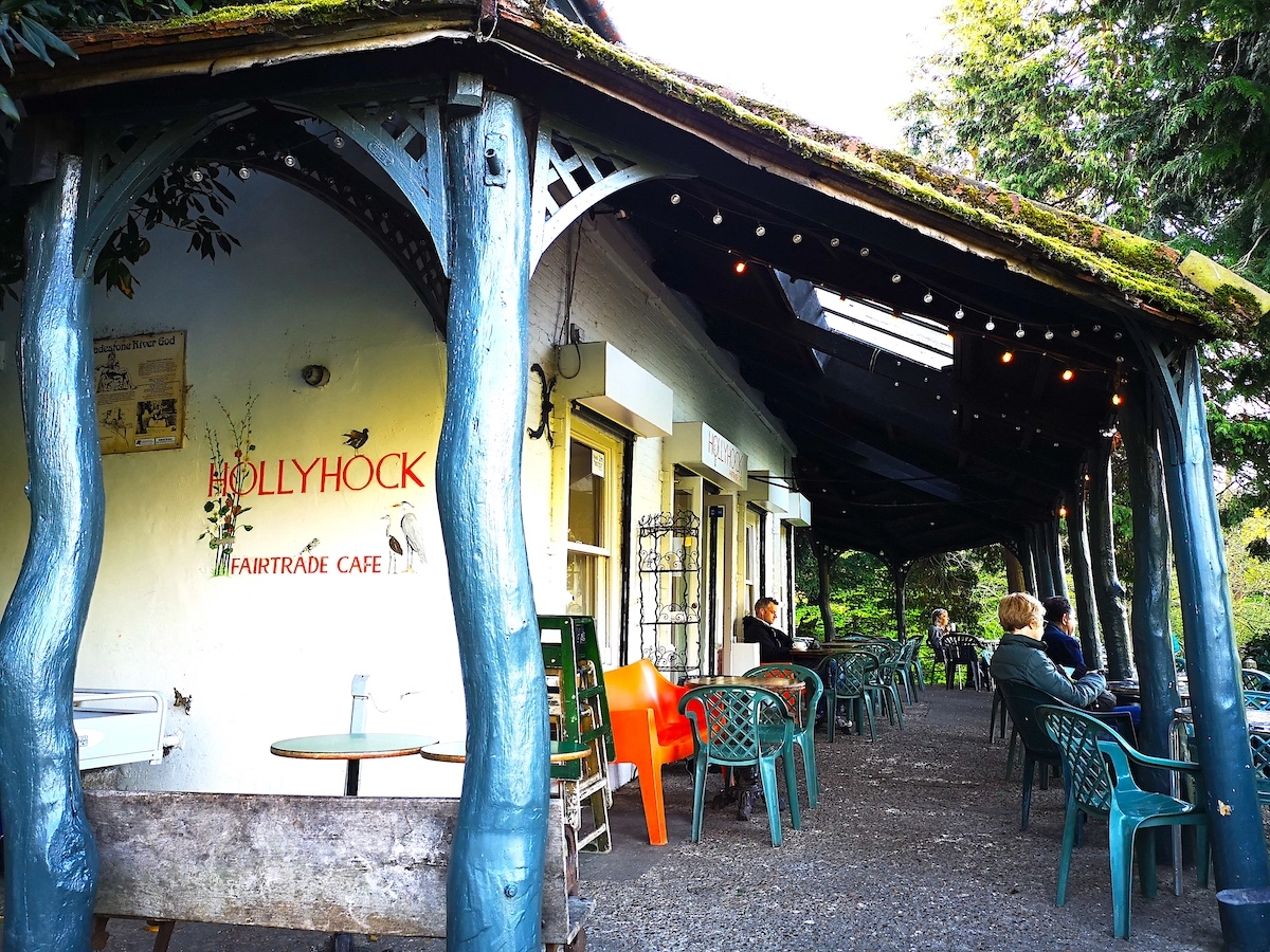 view of the hollyhock cafe veranda